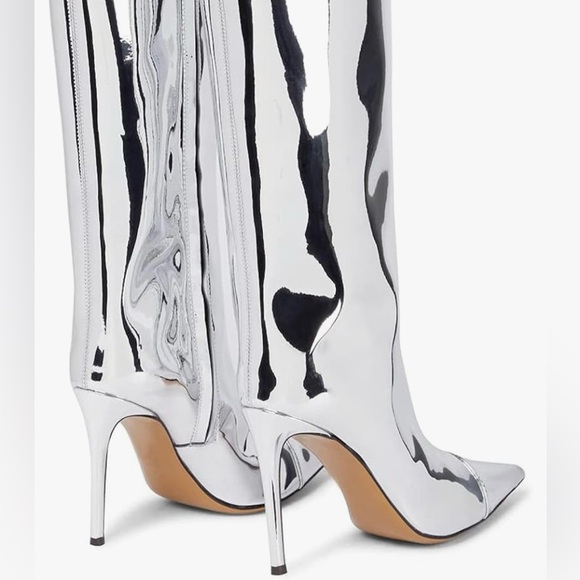 Chrome Mirrored Thigh High Molten Metal Boots - Picture 4 of 5